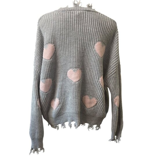 Distressed Gray Heart Knit Sweater V-Neck No Boundaries Womesns Size XXXL/3XG - Picture 3 of 11